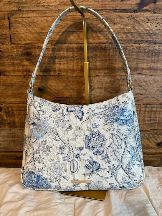 Brahmin Handbags - Brahmin Cream and Blue Floral Embossed Shoulder Bag
